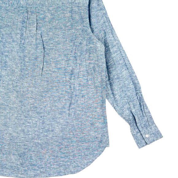 Gap Women Linen Blend Button Down Blue Chambray Shirt Size Large Long Sleeve NWT - Picture 9 of 11